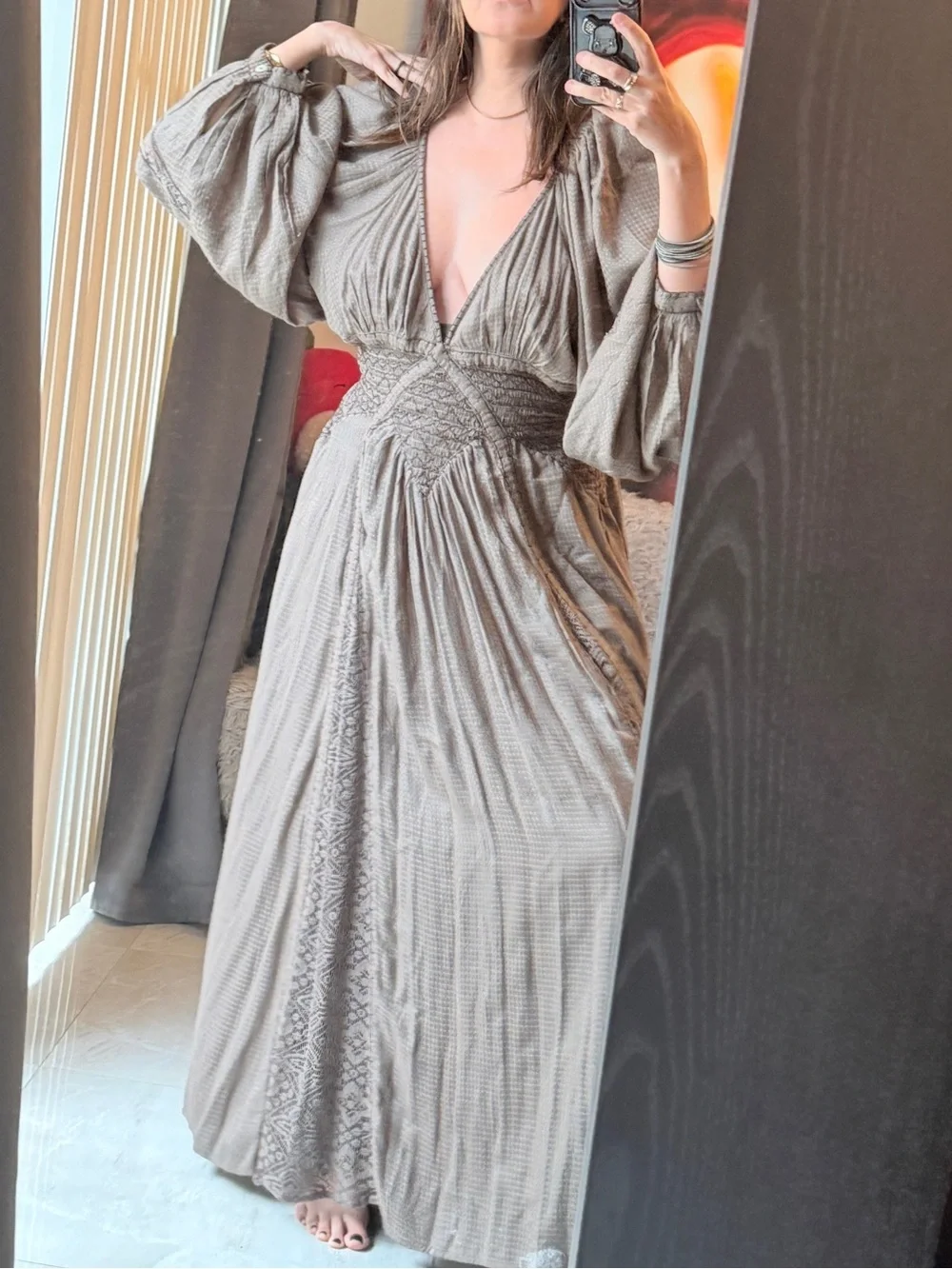 Free People SouthWest Lace Women’s Olive Boho Maxi Dress with Lace Insets - Picture 5 of 8